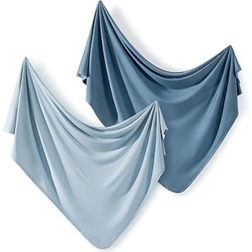 GRSSDER 2 Pack Newborn Swaddle Blanket, Ultra Soft Stretchy Jersey Knit Extra Large Size 33 x 44 Receiving Blankets for Easy Swaddling Baby Snug and Cozy