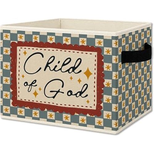 Christian Nursery Cube Storage Bins with Handles, Bible Verse Retro Checkered Collapsible Fabric Storage Basket Boxes Toys Books Clothes Organizer for Kids Boys Girls Room Bedroom Bathroom