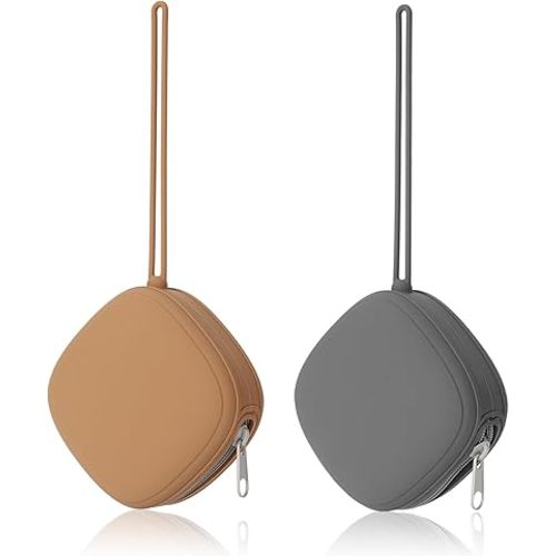 Silicone Pacifier Holder Case, Baby Binky Silicone Cover Pouch, 2 Pack (Clay, Dark Grey)