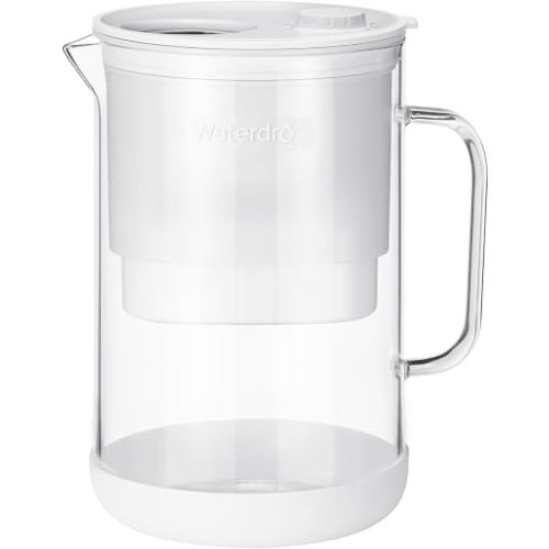 Waterdrop PT-09W 10-Cup Large Glass Water Filter Pitcher, Eco-Friendly, NSF/ANSI 53, 42 & 372 Certified Filter, Reduces PFOA/PFOS, Chlorine, Cadmium, Copper & Mercury, BPA-Free, Easy to Clean, White