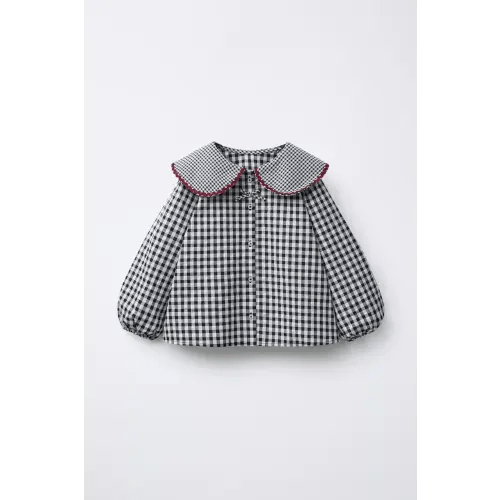 RUFFLE GINGHAM BLOUSE - Ecru | ZARA United States