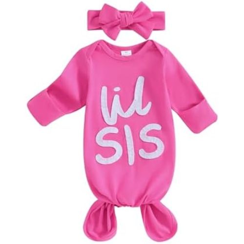 Merqwadd Lil Bro/Sis Newbron Boy Girl Gown Knotted Romper Infant Coming Home From Hospital Outfit