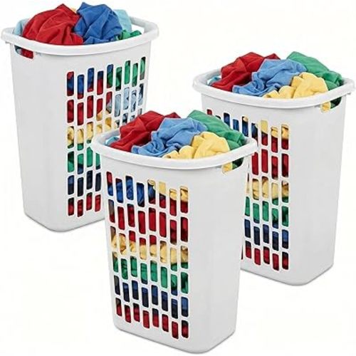 1.8 Bushels Capacity (63.4L) 3-Pack Tall & Slim Open Heavy-Duty Plastic Laundry Hamper with Reinforced Handles for Easy Clothes Transport, Ideal for Closets, Dorm, Laundry Room & Bathroom, White