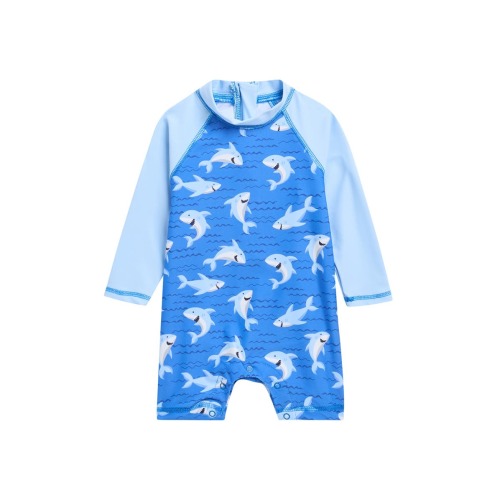 Long Sleeve UPF 50+ One-Piece Rashguard Swimsuit, 6-9M