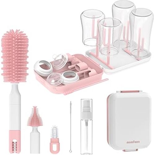 Baby Bottle Brush Set,8 in 1 Magnetic Design Cleaner Bottle Brush Kit with Silicone Brush,Drying Rack for Baby Bottle, Breast Pumps,Nipples - Home&Travel Gift for New Parents