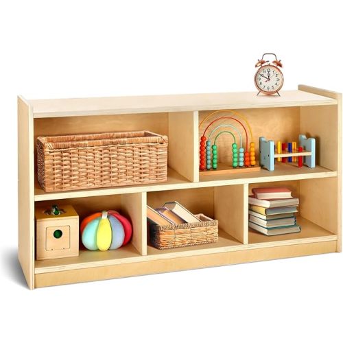 wingyz Wooden Storage Cabinet, 5-Section Montessori Bookshelf, Kids Toy Storage Organizer Book Shelf for Kids Rooms, Classroom, Playroom, Nursery, Preschool Book Shelves