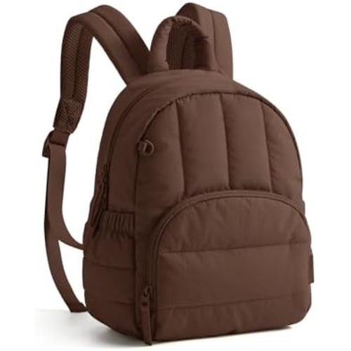 Mini Diaper Backpack for Women, Lightweight Puffer Small Backpack Purse, Quilted Casual Travel Daypack, Cute Water-Resistant Bookbag for Daily, Coffee Brown