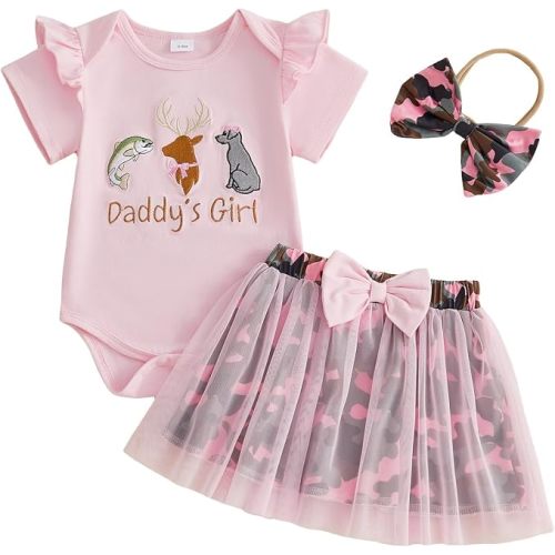 Hunting Baby Girl Clothes Mallard Duck Embroidery Short Sleeve Romper Ruffle Tutu Shorts Set Newborn Summer Outfit