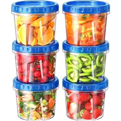 BiuLeon 12 Pack-34 oz Freezer Storage Containers, Plastic Food Storage Containers with Twist Top Lids, BPA Free and Reusable Soup Containers with Lids, Leakproof/Microwave/Dishwasher Safe