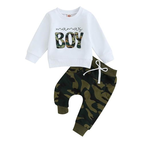 Kupretty Toddler Baby Boy Fall Winter Clothes Letter Graphic Long Sleeve Sweatshirt Pullover Tops + Joggers Pants Outfit Set