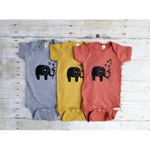 Trunk of Hearts, Elephant Design, Organic Cotton One-Piece, Baby Boy , Girl, Infant, Toddler-SHOP-Yinibini Baby