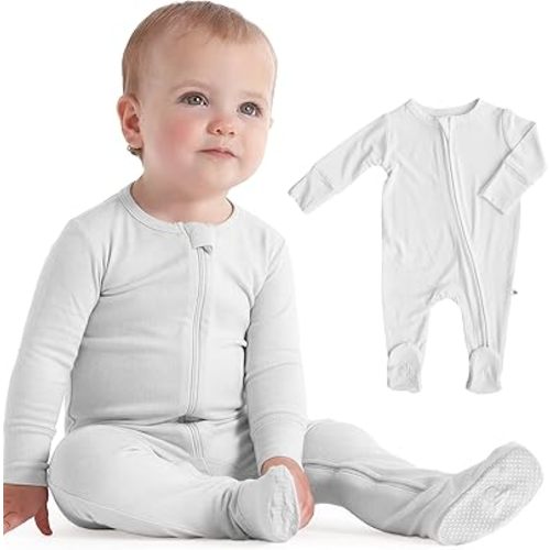 Caden Lane Zippered Baby Footie Pajamas, Soft Onesie Bodysuit with Feet & Double Zipper for Easy Diaper Change, Infant, and Toddler Footed One-Piece Jumpsuit, Lace White, Newborn