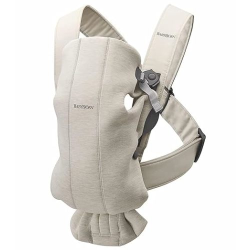 BabyBjörn Baby Carrier Mini, 3D Jersey, Light Beige | Newborn Carrier (7-25 lbs)