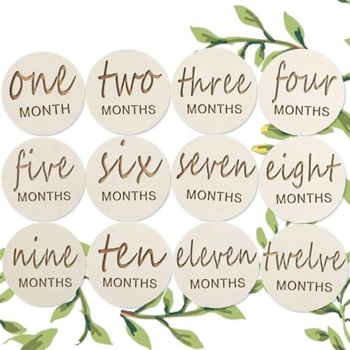 Wooden Baby Monthly Milestones for Newborn Baby,1-12 Months Baby Announcement Discs, Pregnancy Baby Shower Gifts (Wooden Milestone Discs)