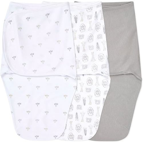 aden + anais Easy Swaddle Wrap, Newborn Wearable Swaddle Blanket, Adjustable Fasteners, 100% Cotton, 3 Pack, 0-3 Months, On Safari