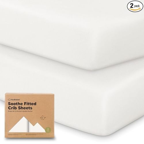 KeaBabies 2-Pack Organic Crib Sheets for Boys, Girls - 52x28 Fitted Crib Mattress Sheet Neutral, Breathable Jersey Cotton Cover for Baby Bed, Toddler Mattress, Soft & Cute Prints (Soft White)