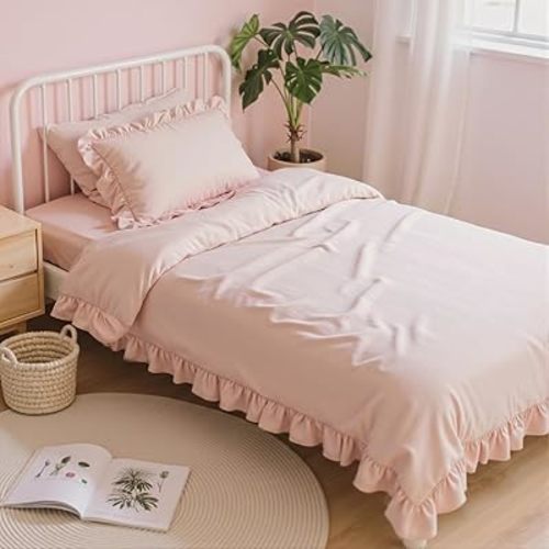 Anluoer Twin Comforter Set 5 Piece,Ruffle Bed in a Bag Twin Bedding Sets