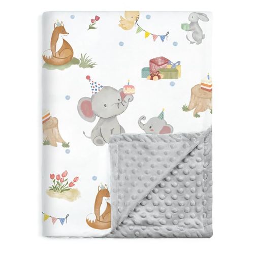 BORITAR Baby Blanket for Unisex Boys Girls, Super Soft Nursery Minky Fabric with Woodland Animal Party Front and Dotted Fleece Backing for Toddler Stroller Crib Shower Gifts, 30 x 40 Inch