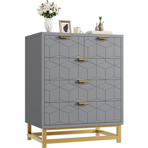 IDEALHOUSE Grey Dresser for Bedroom, 5 Drawer Dresser with Metal Legs, Modern Chest Organizer with Wide Storage, Chest of Drawers for Bedroom, Living Room, Entryway