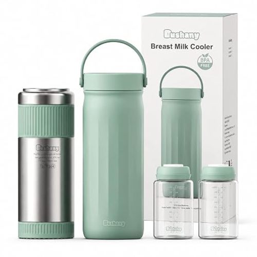 22oz Portable Breast Milk Cooler for Outdoor, Life Saver with 360° Total Cooling for 24 Hours, Larger Capacity Travel Breastmilk Chiller with 2pcs Baby Bottles for Breastmilk Storage, Green