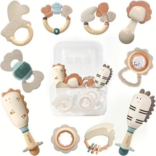 Baby Rattles & Teethers 10PCS, Infant Toys 0-6M, Newborn Sensory Gift Set