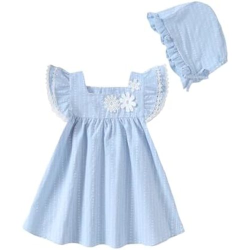 Kucnuzki Ropa de bebé para niña, vestido de verano para niñas, manga con volantes, casual, cuello cuadrado, lindo atuendo para niños