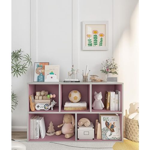 Toys Organizer Storage, Book Organizer for Kids Display Baby Toy Storage Small Kids Bookshelf for Playroom Bedroom Kindergarten, Pink