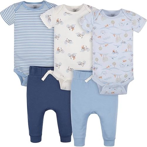 Gerber Baby Unisex 5-piece Short Sleeve Onesie Bodysuit and Pants Set
