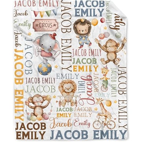 Personalized Circus Custom Baby Blanket for Girls Boys Custom Circus Blanket Gifts Super Soft Swaddle Newborn Cozy Baby Receiving Blanket Stroller Throw Blanket for Crib 40x30 Inch for Baby