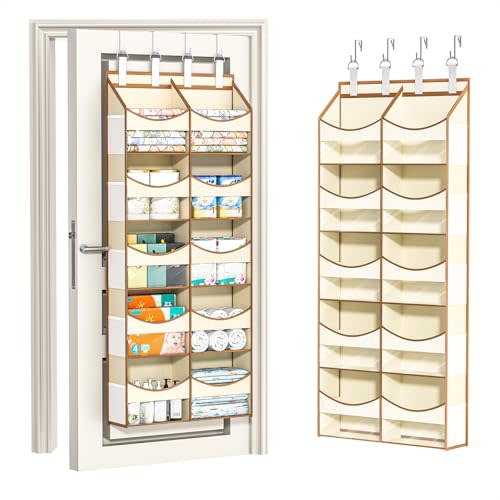 Aokeyee 5 Tiers Over the Door Storage Organizer, Behind Door Storage for Baby Nursery, 80lb Capacity Door Hanging Organizer with 10 Compartments & 10 Mesh Pockets for Closet, Bedroom, Bathroom, Toys