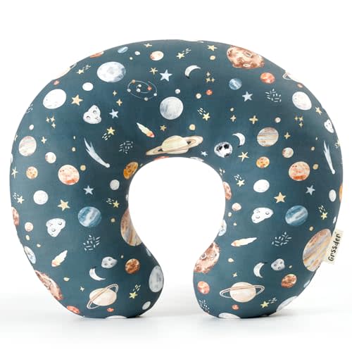 GRSSDER Reversible Nursing Pillow Cover, Ultra Soft Stretchy Minky Removable Nursing Covers Fitted for Breastfeeding Pillows Snug and Safe, Comfortable Slipcover for Boys, Stylish Original Print