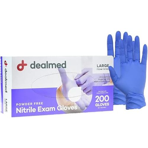 Dealmed Medical Exam Gloves – 200 Count Large Nitrile Gloves, Disposable, Non-Irritating Latex Free, Multi-Purpose Use for a First Aid Kit and Medical Facilities