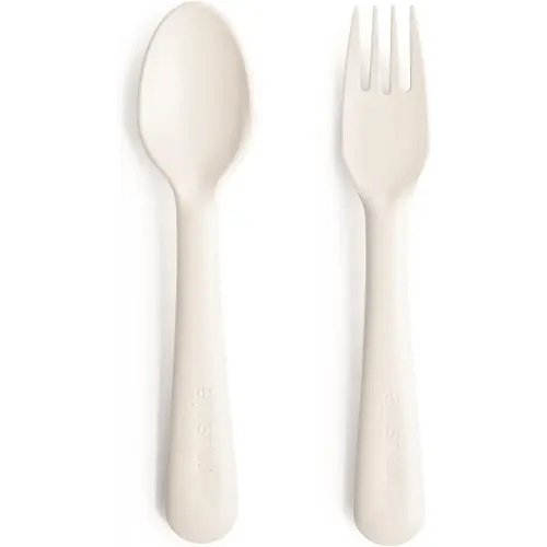 mushie Flatware Fork and Spoon Set For Kids | Made in Denmark (Ivory)