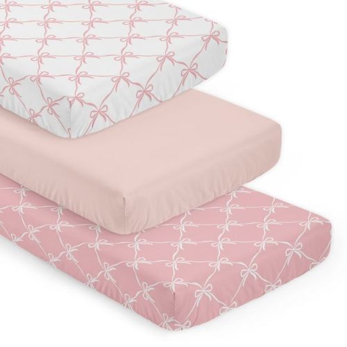 Sweet Jojo Designs Girl Fitted Crib Sheets Ballerina and Ballet Bows Pink and White 3pc