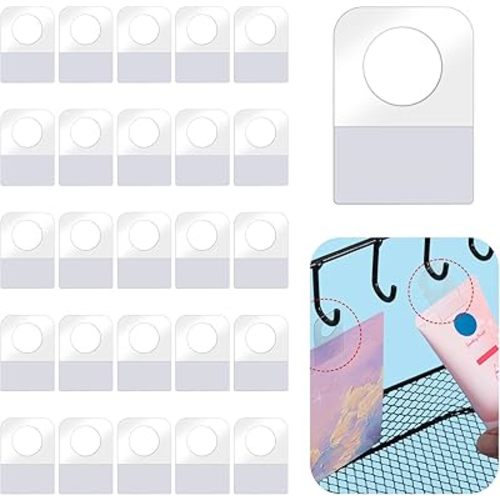 200 Pcs Hang Tabs Self Adhesive, Sticky Hang Tags, Clear Plastic Hanging Tabs, Great for Handicrafts Retail Display, Round Hold 1.3×0.9 Inch