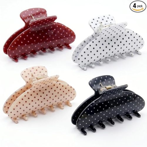 3.34in Medium Polka Dots Hair Claw Clips For Women Girls 4Pack