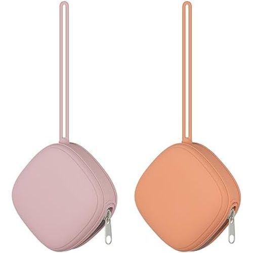 2 Pack Silicone Pacifier Holder Case, Portable Pacifier Case For Diaper Bag, BPA Free Newborn Baby Pacifiers Silicone Pouch For Boys & Girls (Muted+Dusty Lilac)