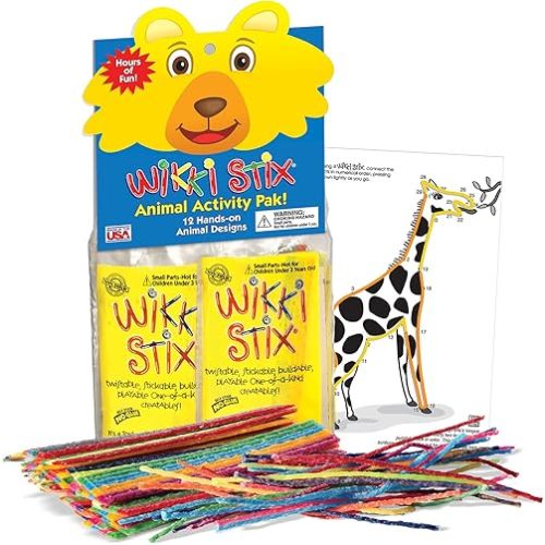 WikkiStix Animal Activity Pak - Features 12 Zoo Animals with Hands-on Activity and Fun Fact on Each, Made in The USA! Multiple Colors !