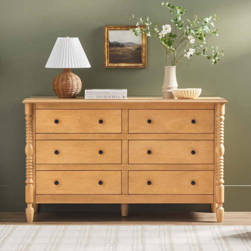 Walker Edison, Dresser, 6-Drawer, Natural, Solid Wood