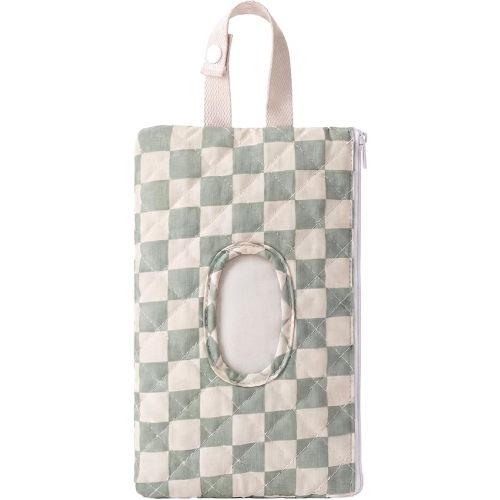 Quilted Green Plaid Baby Wipe Holder Fabric Wipes Organizer Bag with Handle Portable Wet Wipes Pouch for Baby Travel Home Car Stroller