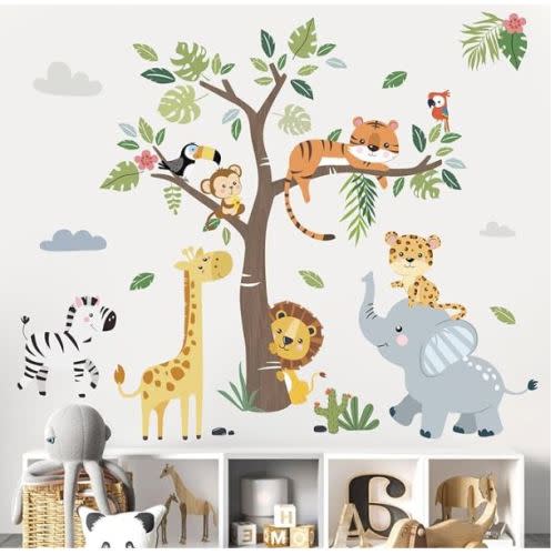 Wall decal- decalmile Jungle Animals Tree Wall Decals Elephant Giraffe Lion Safari Wall Stickers Baby Nursery Kids Bedroom Living Room Wall Decor