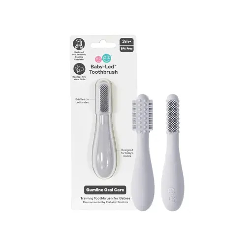 ezpz Baby-Led Toothbrush - 3 Months+ (Pewter) - 100% Silicone Infant Toothbrush with Sensory Bumps - Cleans Gums + New Teeth - Improves Hand-to-Mouth Coordination, Self-Feeding Skills