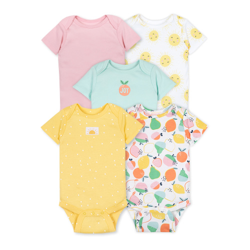Little Star Organic Baby Girl 5 Pk Short Sleeve Bodysuits, Size Newborn-24 Months