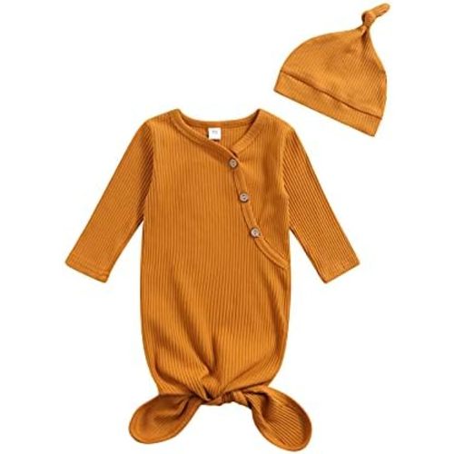 Newborn Baby Boy Girl Footie Romper Waffle Knit Side Button Jumpsuit Infant Sweater Coverall with Hat