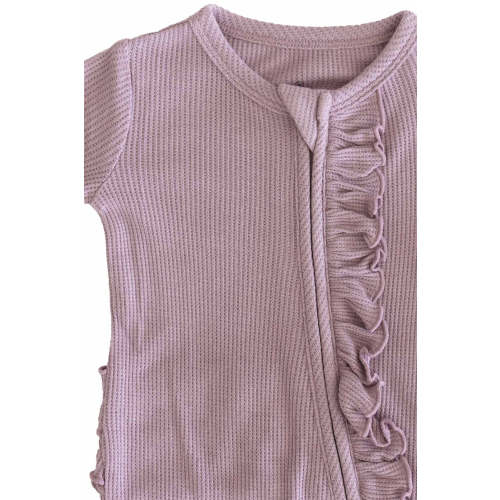 Embroidered Bamboo Waffle Zipper Ruffle Footie | Amethyst