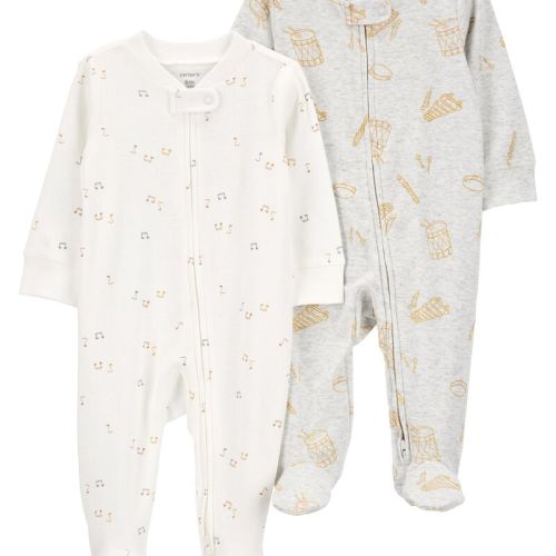 White/Grey Baby 2-Pack 2-Way Zip Cotton Blend Sleeper Pyjamas | Carter’s Oshkosh Canada