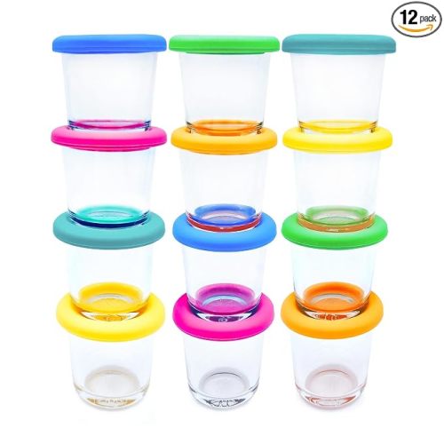Elk and Friends 4oz Borosilicate Glass Baby Food Storage Jars with Silicone Lid | Strong Glass | Set of 12 | Microwave, Oven & Dishwasher Safe | Infant and Babies