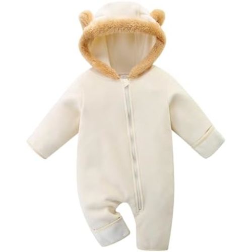 Baby Bear Fleece Jumpsuit Girls Warm Hooded Coverall Romper Fluffy Outerwear Snowsuit (9-12 months)