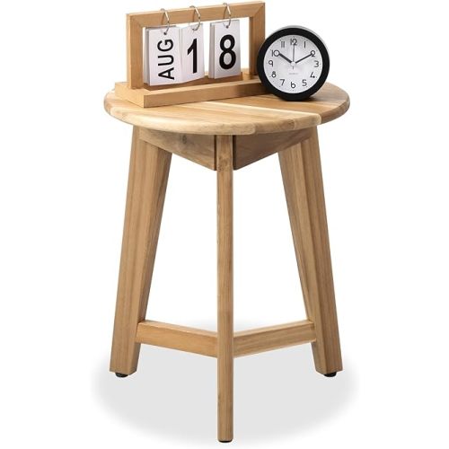 Round Side Table – Acacia Wood End Table for Living Room or Bedroom – Light Natural Wood Finish, Compact Nightstand or Accent Table for Sofas & Beds (13x16 x13 Inches)