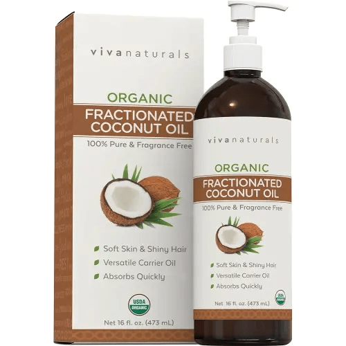 Viva Naturals Organic Fractionated Coconut Oil, 16 fl oz – Skin & Hair Moisturizer, Massage Oil, Carrier Oil for Essential Oils